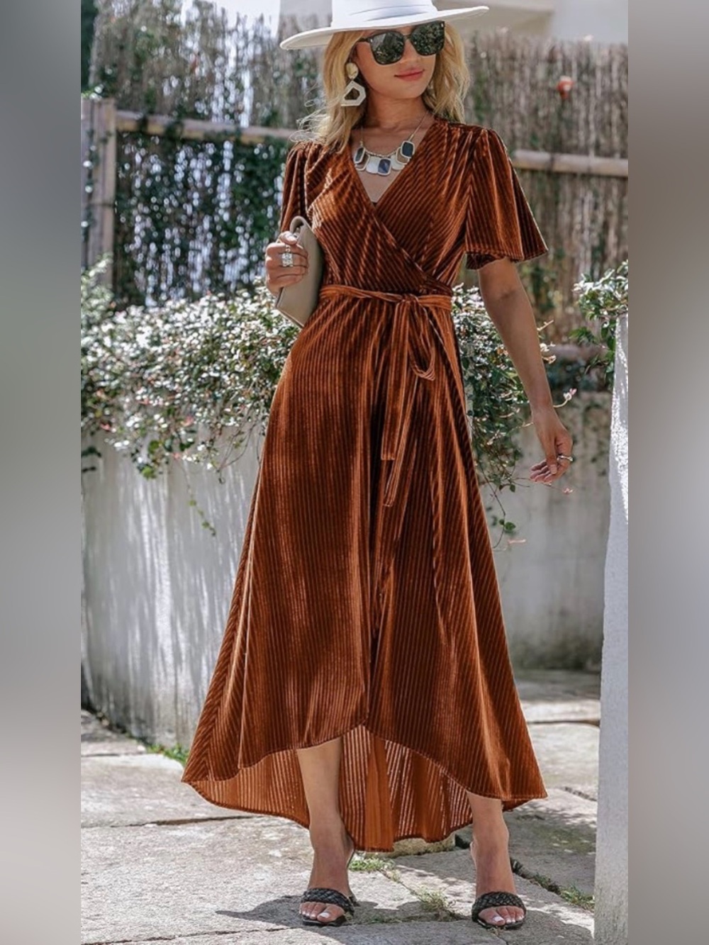 Baltic Born Meghan Velvet Wrap Dress Spice Copper Flutter Sleeve Maxi  size M